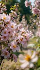 Obraz premium Cherry Blossom Blooming in Spring Sunlight, Nature Beauty Scene