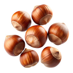 hazelnuts flying in the air isolated on transparent background, PNG