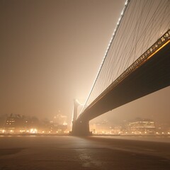 Obraz premium Foggy City Bridge Night Lights.