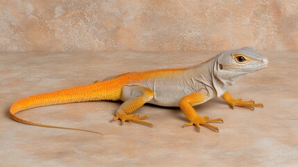 Obraz premium Pale orange lizard on beige background