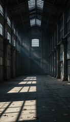 Abandoned Industrial Warehouse with Dramatic Light and Shadows