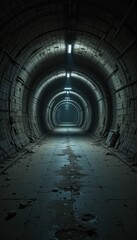 Obraz premium Dark Abandoned Tunnel with Dim Lighting and Cracked Walls