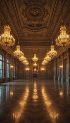 Fototapeta premium Elegant Grand Hall with Chandeliers and Rich Architectural Details