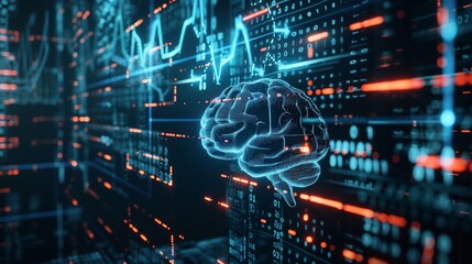 Fototapeta premium Digital Brain Data Stream, futuristic healthcare technology