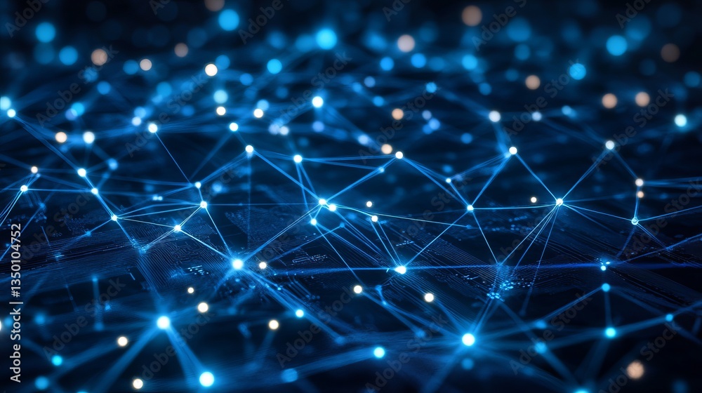 Poster abstract digital network connection technology background blue glowing lines nodes futuristic intern