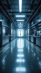 Futuristic Corridor with Sleek Lighting and Modern Design Elements