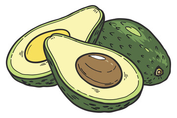 36 ripe avocado, halved, vibrant yellow flesh, deep green skin, smooth texture, glossy surface, realistic detail, studio lighting, white background, food photography, closeup, high resolution, appetiz