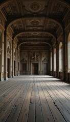 Naklejka premium Elegant Historic Interior of a Grand Hall with Wooden Floor