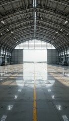 Spacious Airplane Hangar Interior with Bright Natural Light