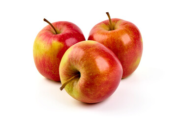 Three fresh red apples isolated on white background.