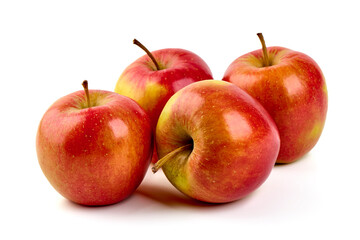 Three fresh red apples isolated on white background.