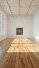 Obraz premium Minimalist Art Gallery Interior with Natural Light and Wooden Floor