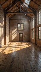 Spacious Industrial Interior with Natural Light and Wooden Floors