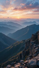 Breathtaking Mountain Landscape at Sunset with Colorful Sky