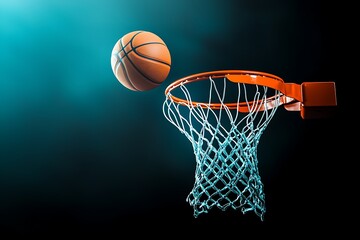 Basketball Swish for Night Game, Close-Up.