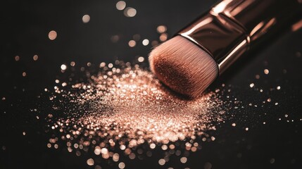 A glowing highlighter powder softly dusted onto a black background, creating a radiant effect.