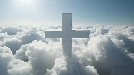 White cross above clouds, heaven.