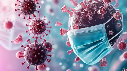 Antiviral shield mask, surrounded by HMPV and coronavirus particles digital - Powered by Adobe