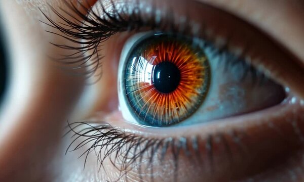 Extreme Close-Up of a Vivid Orange and Blue Eye
