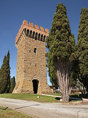 Torgiano, Perugia, Umbria, Italy: the Baglioni tower, a medieval watchtower at the entrance to the ancient village