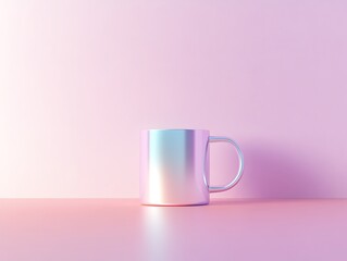 Iridescent mug on pink background. (1)