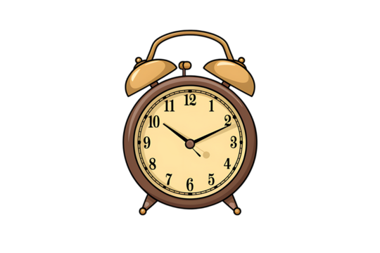 A Classic Vintage Alarm Clock with Golden Bells isolated on transparent background , cutout