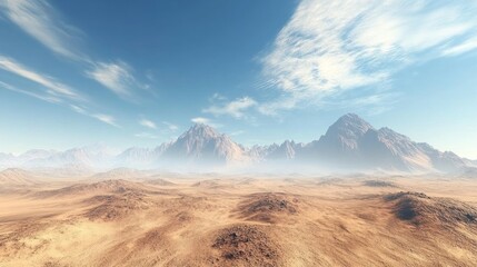 Obraz premium Serene Desert Landscape with Misty Mountains