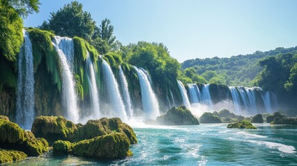 Fototapeta premium Serene Natural Wonder,Lush greenery, cascading water, and serene beauty