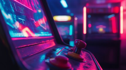 Playing Arcade Game with Neon Lights and Retro Vibe Experience