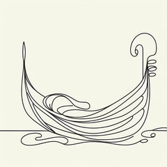 Fototapeta premium Continuous one-line drawing of a Venetian gondola, abstract curves forming a graceful and elegant silhouette, capturing the serene beauty of traditional Venetian canals and water transport