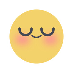 a yellow emoji face with closed eyes, a gentle smile, and rosy blushing cheeks. The expression conveys a sense of happiness, contentment, or shyness.
