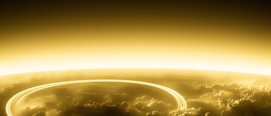Obraz premium Golden planet with bright ring and clouds.
