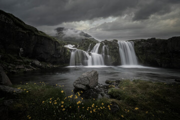 Fototapeta premium Moody dark Waterfall in Iceland