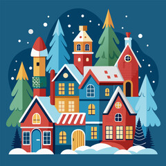 Vector illustration of a winter composition of three sleighs that ride through the snow from the mountain