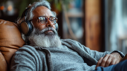Fototapeta premium Listening to music while relaxing in a cozy setting