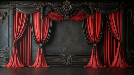 Grand Red and Black Velvet Curtains in an Antique Setting