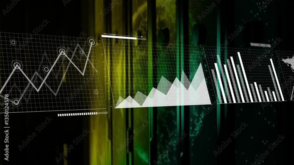 Poster graphs and charts animation on digital world map display for data visualization