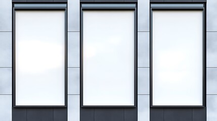 Fototapeta premium Three blank vertical storefront windows.