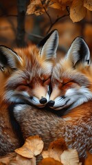 Fototapeta premium Beautiful fox pair sharing love high resolution picture