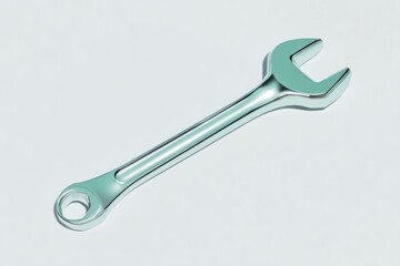 A metallic adjustable wrench on a light background