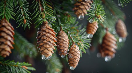 Pine Cones Glistening After Rain