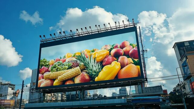 A promotional billboard showcasing a supermarket's loyalty program benefits digital