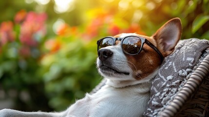 Relaxing dog in sunglasses