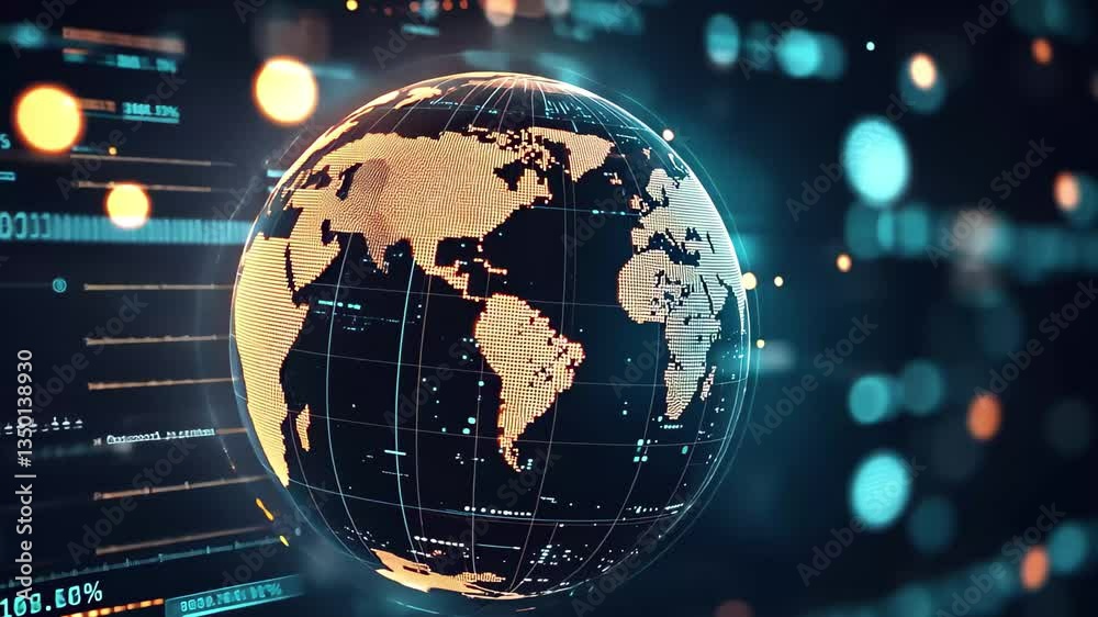 Aufkleber digital data processing over a spinning globe showcasing global connectivity and information exchang
