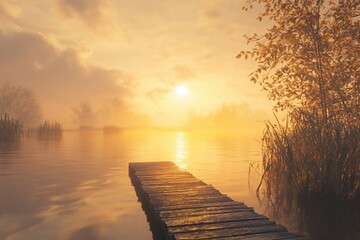 Golden sunset over a wide slow-moving river