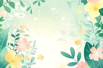 Colorful floral background with blooming flowers and leaves in soft pastel tones