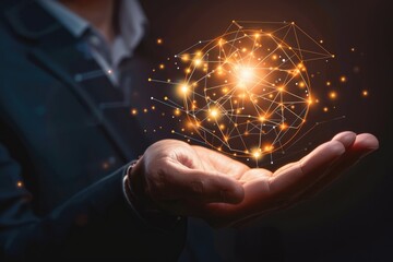 Businessman Holding a Glowing Network Globe