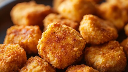 Delicious Golden Breaded Chicken Nuggets on a Dark Plate