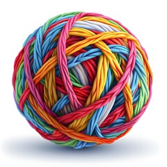 Colorful yarn ball resting on a white surface