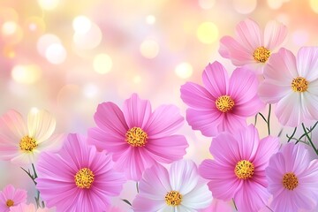 Fototapeta premium Colorful blooming flowers in a soft, dreamy background during springtime